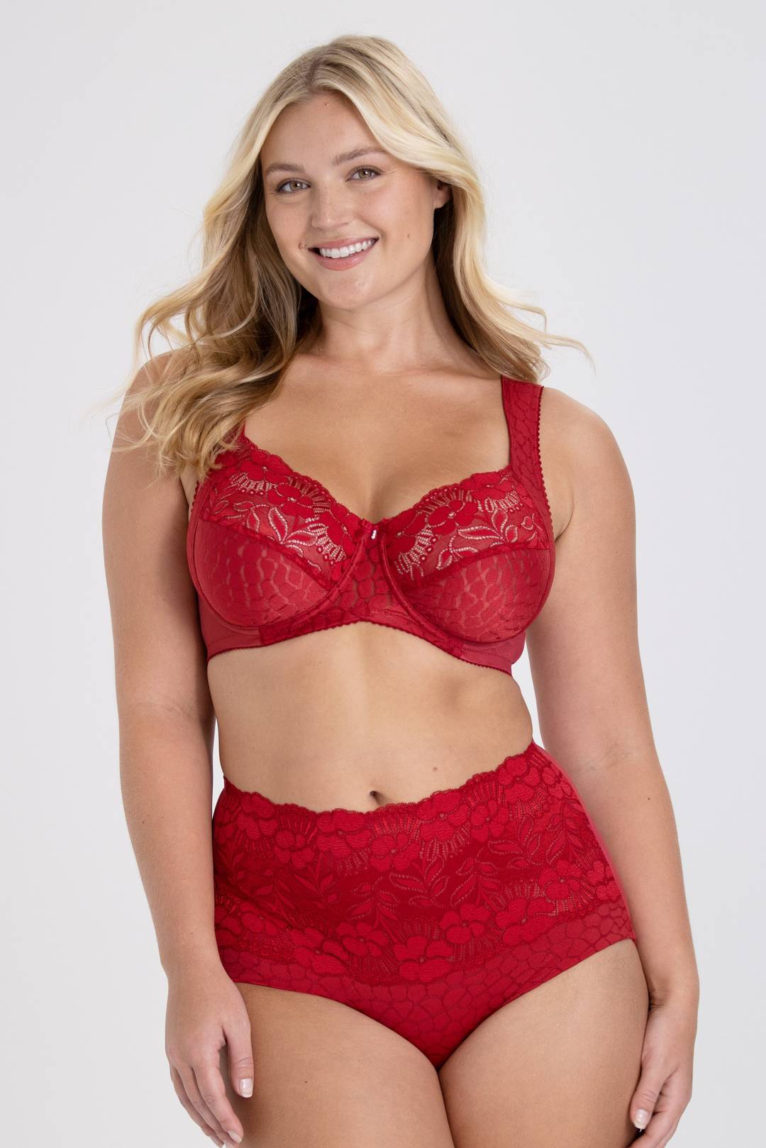 Buy Softy Underwired Full Knitted Floral Print Lace Red Bra at