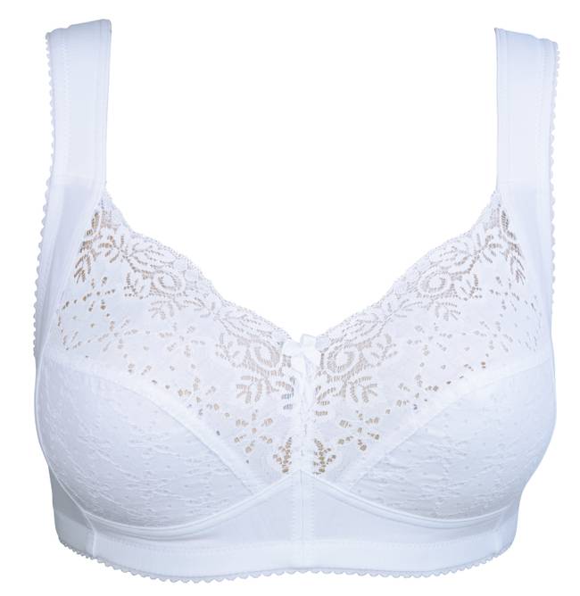 Non-wired front closure bra in antique white Ideal Posture