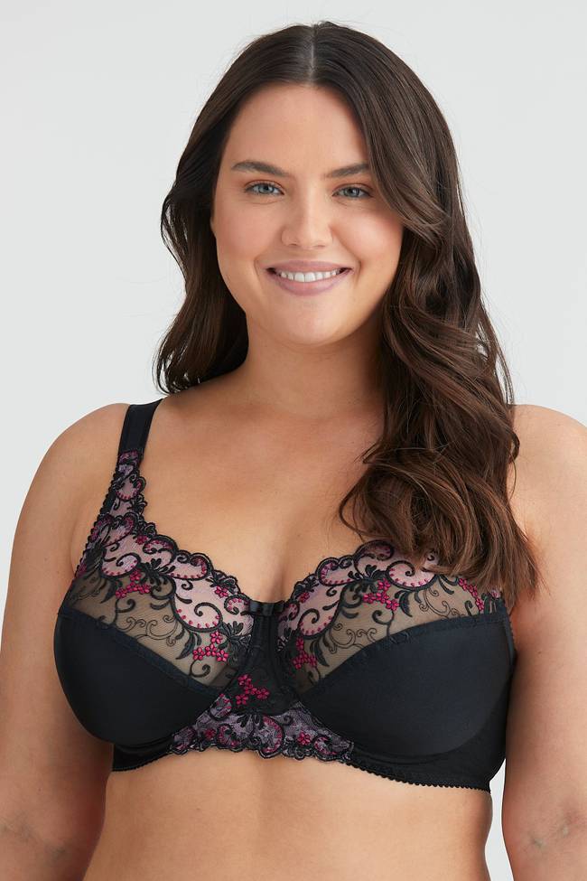 Women's Underwired Non Padded Bra Embroidery Lace Minimiser Full