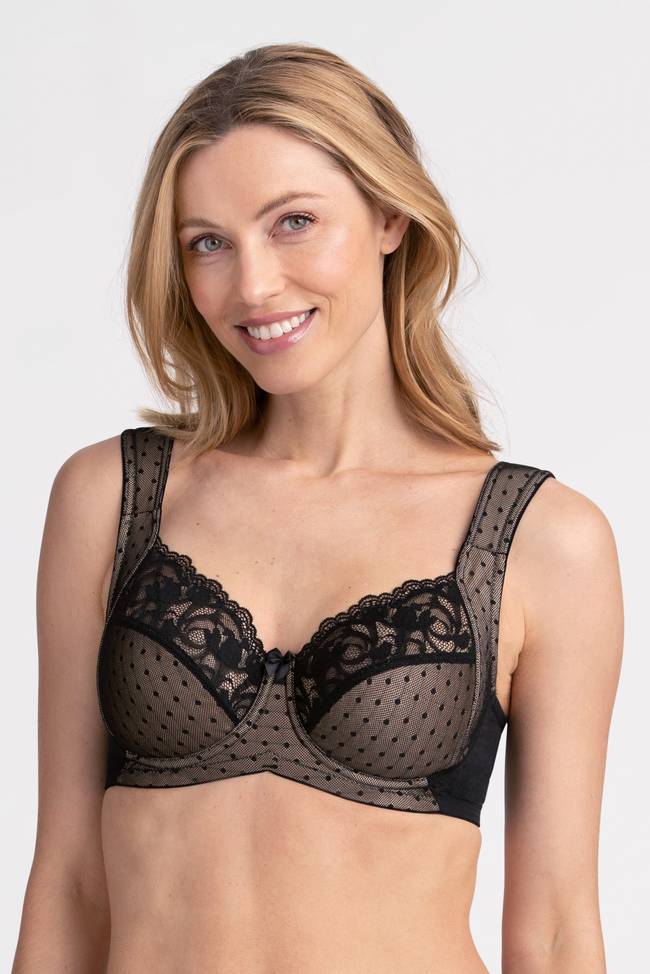 Luxurious full cup bra, mesh, floral lace, B to I-cup