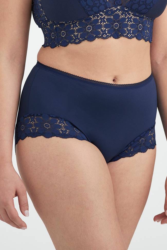  Miss Mary of Sweden Lace Dreams Non-Wired Elastic Longline Bra  Recycled Material Dark Blue : Clothing, Shoes & Jewelry